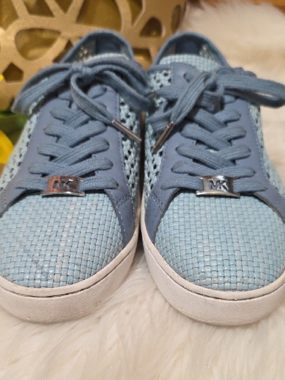 Michael Kors Powder Blue Perforated Lace-Up Sneakers - Picture 9 of 9